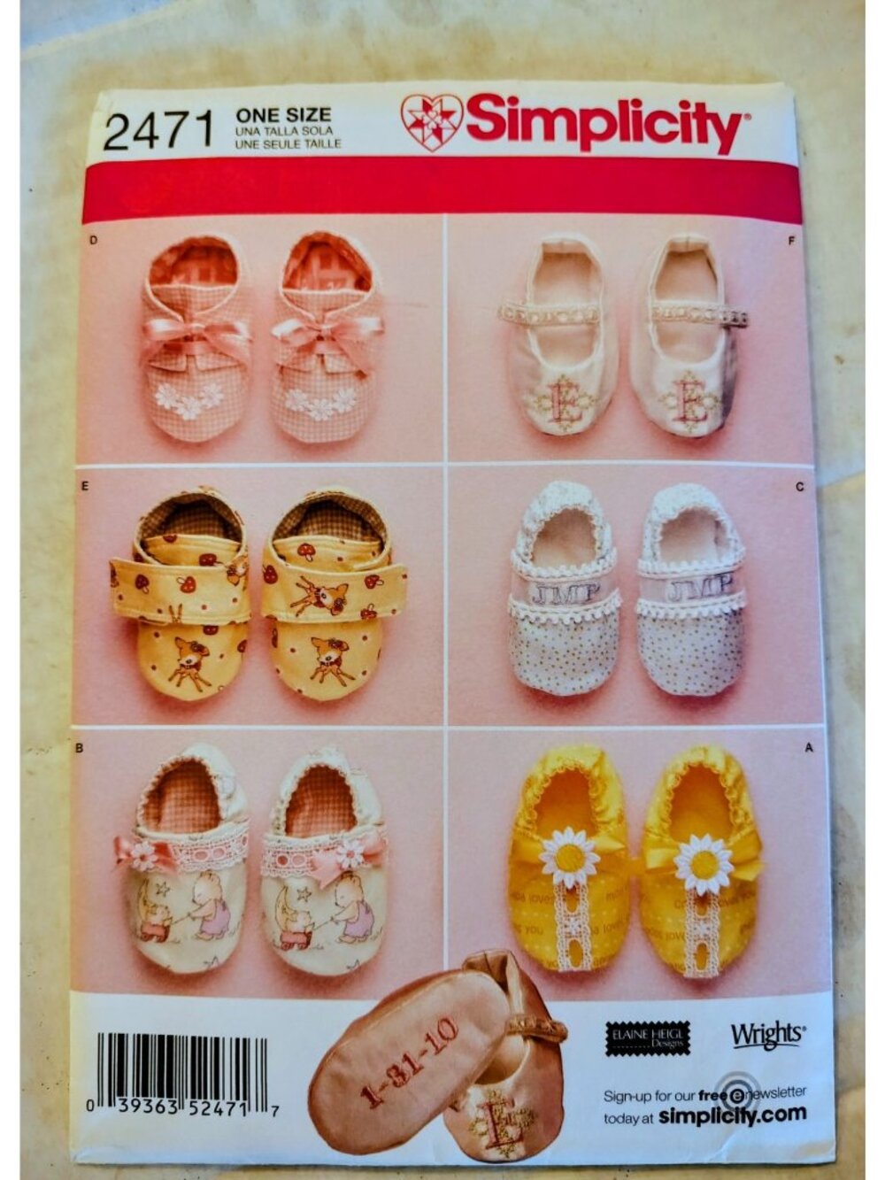 Simplicity Pattern 2471 Baby Booties One Size  2010